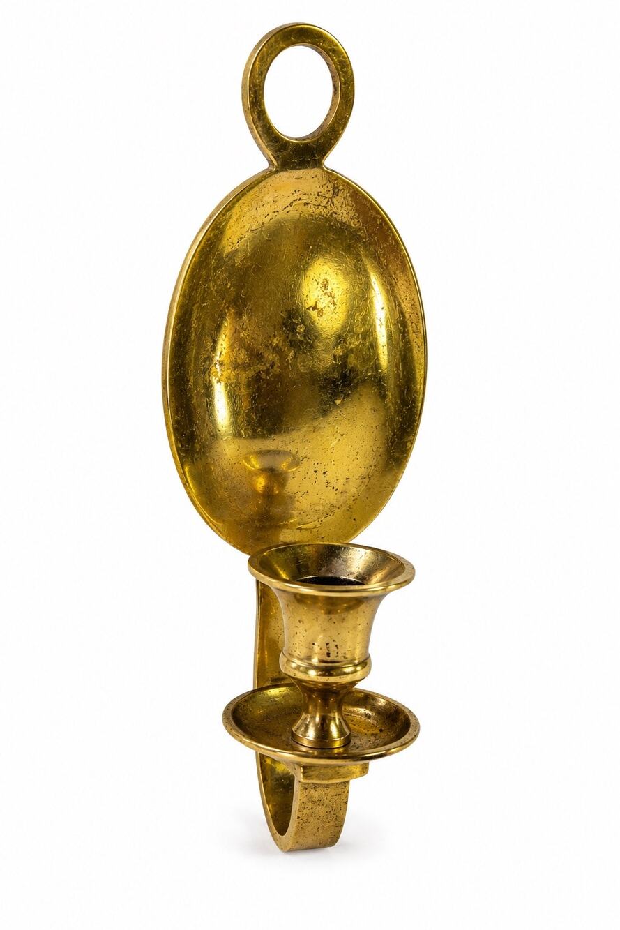 Vintage Brass Chamberstick Finger Loop Candle Holder Wall Sconce India